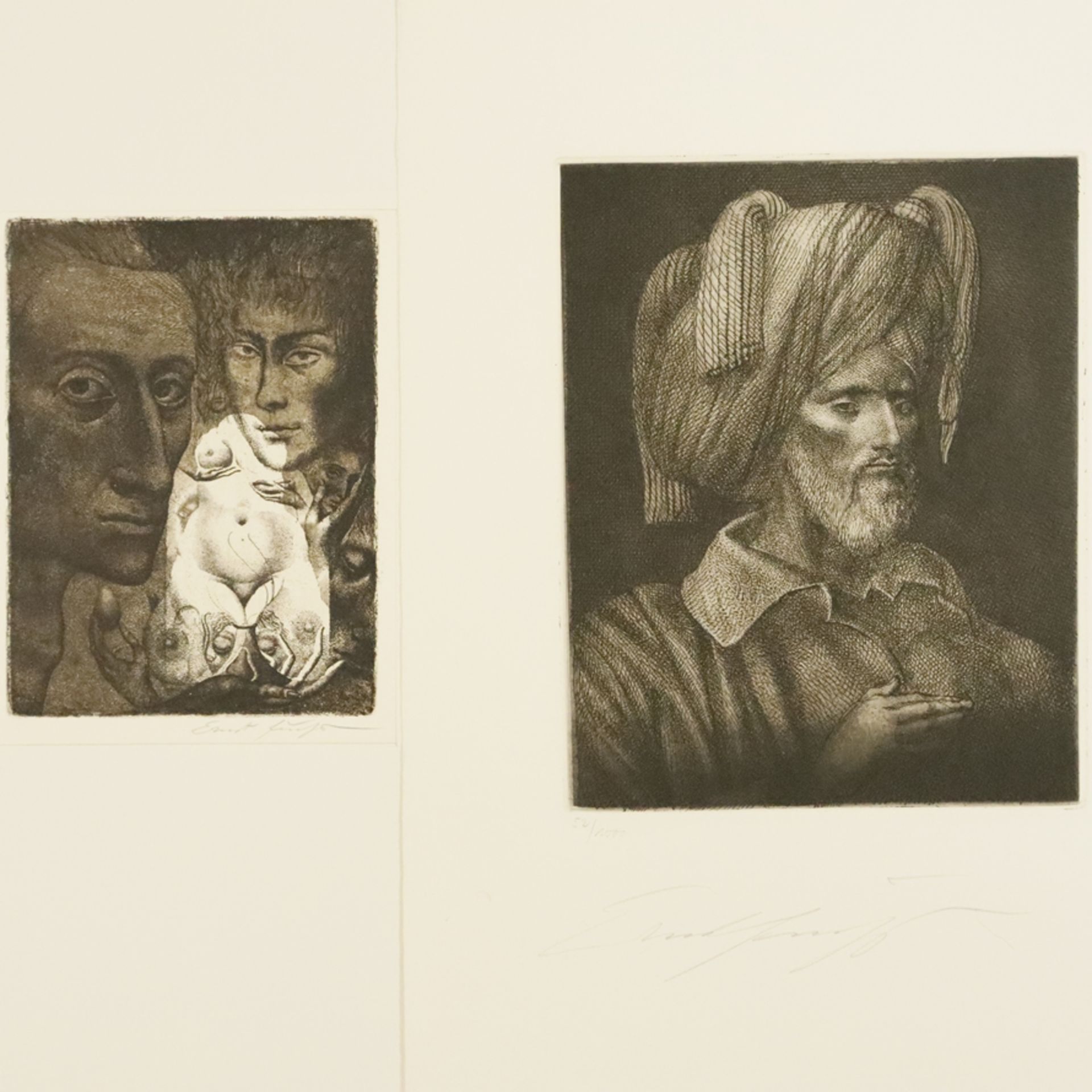 Fuchs, Prof. Ernst (1930-Wien-2015) - Zwei Radierungen, beide handsigniert, 1x "Selbstportrait als