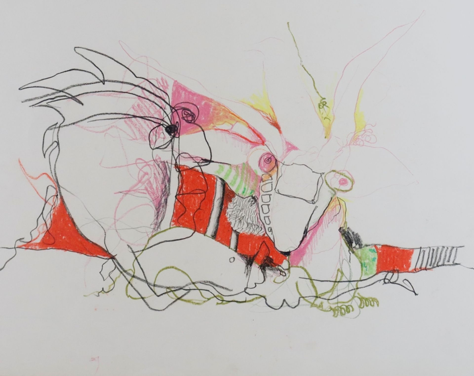El Hanani, Jacob (*1947 in Casablanca/Marokko) - Surreale Komposition mit Tiergestalten, Pastell au