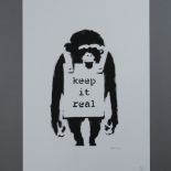 Banksy - "Keep it Real", Lithografie auf Bütten mit zwei Blindstempeln, eins davon "P. O. W. Printm