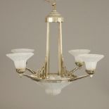 Art Déco-Deckenlampe - Muller Frères, Frankreich, um 1920/30, 5-flammig, Metallgestell, zentral ein