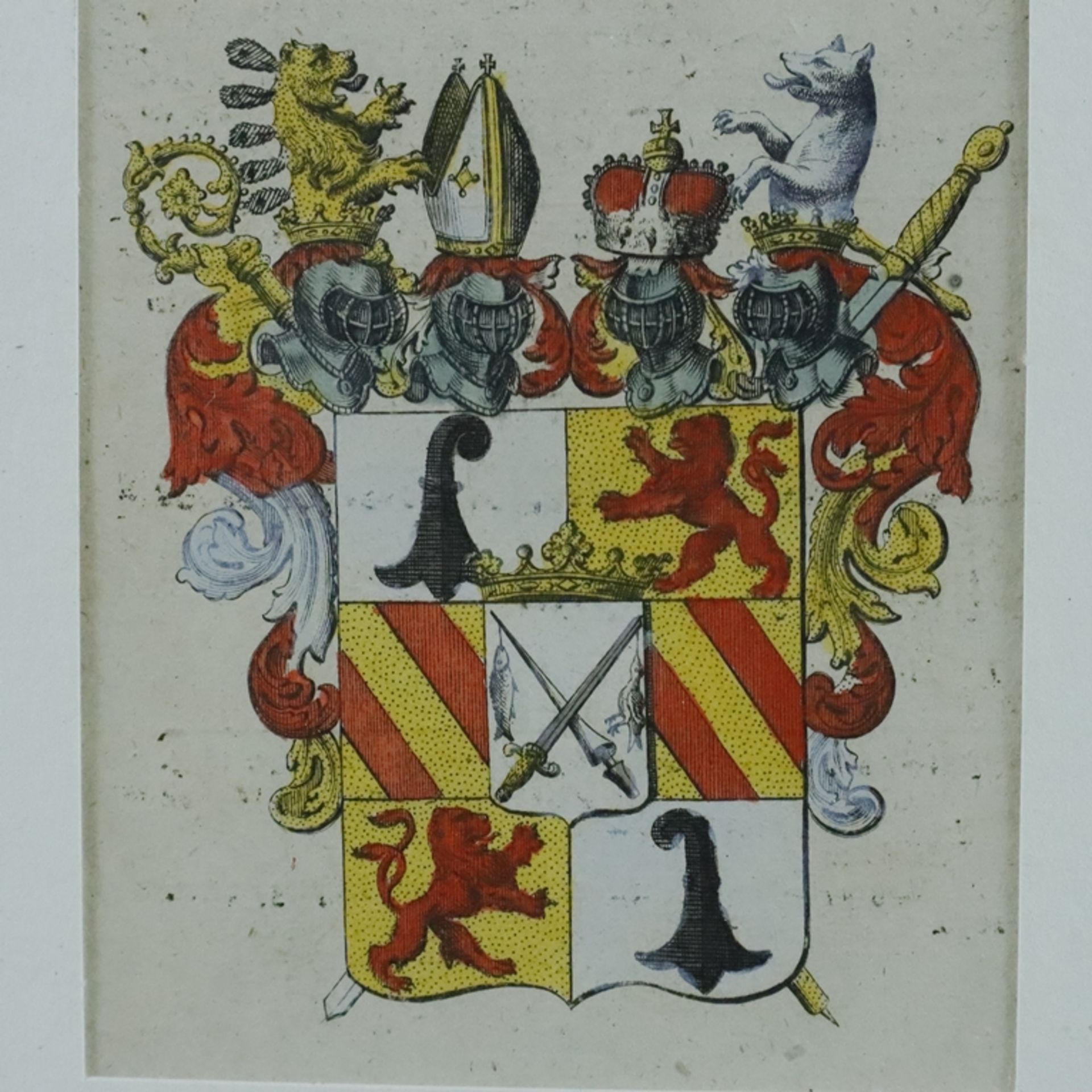 Wappen des Bischofs zu Basel - handkolorierter Kupferstich um 1750, es handelt sich um das Wappen d - Bild 3 aus 4