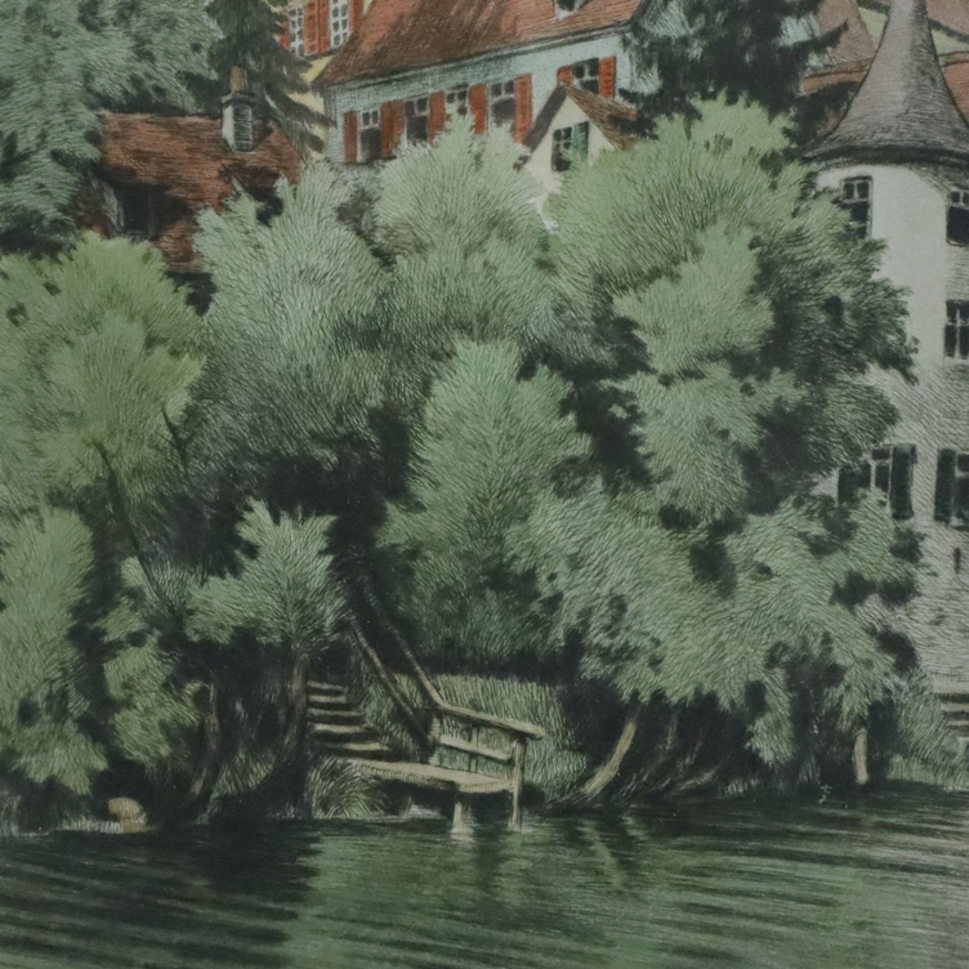 Bach, Reinhold (1880-1950) - Tübingen: Blick über den Neckar auf Hölderlinturm, Alte Aula und den T - Bild 4 aus 5