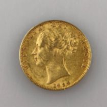 Goldmünze Sovereign "Young Head" 1856 - Großbritannien, Victoria dei gratia, Revers: Regina Fid Def