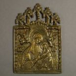 Reiseikone - "Gottesmutter der Passion", Russland, 19. Jh., Bronze, Reliefguss, Abschluss mit 5 Ser