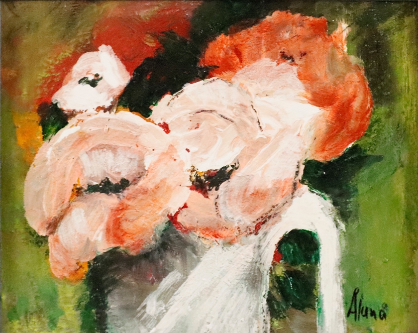 Alana (20/21. Jh. zeitgenössische deutsche Künstlerin) - "Blumen in Vase", Acryl auf Platte, unten