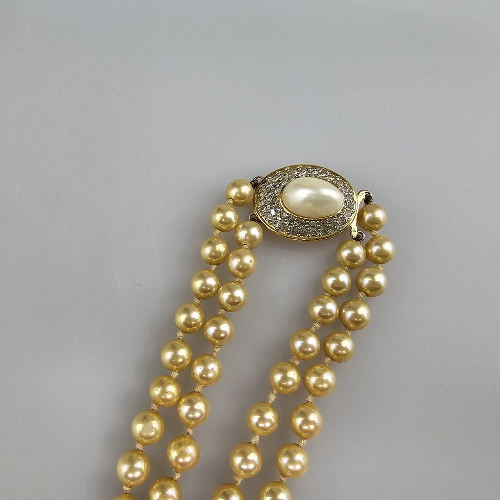 Vintage-Perlencollier - Vogue Bijoux / Italien, 2-strängig mit goldfarbenen Kunstperlen mit schönem - Image 5 of 6