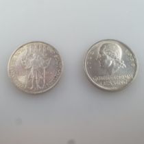 Zwei Silbermünzen 3 Reichsmark 1929 - Weimarer Republik, 500/000 Silber, jeweils Dm. 30 mm, Bruttog