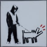 Banksy - "Dismal Canvas" mit Motiv "Haring Dog", 2015, Souvenir aus der Ausstellung "Dismaland" in
