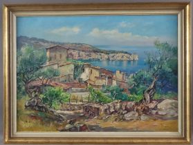 Unbekannte/r Künstler/in (20. Jh.) - Mediterrane Küstenlandschaft mit Anwesen an einer malerischen 