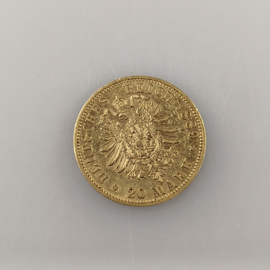 Goldmünze 20 Mark 1889 - Deutsches Kaiserreich, Wilhelm II Deutscher Kaiser König v. Preußen, 900/0 - Image 2 of 2