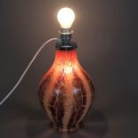 WMF-Glaslampenfuß mit Schirm - um 1930, birnenförmiger Ikora-Glas-Lampenfuß, Klarglas mit braun/wei