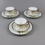 Drei Gedecke - Porzellan, Japan, Shōwa-Zeit (ca. 1945-52), 9-tlg: Gedecke, bestehend aus 1 Tasse (H