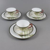 Drei Gedecke - Porzellan, Japan, Shōwa-Zeit (ca. 1945-52), 9-tlg: Gedecke, bestehend aus 1 Tasse (H