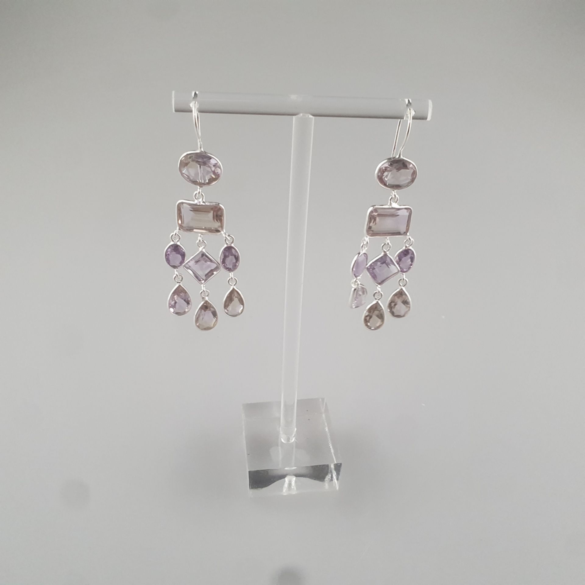 Silbercollier & Paar Chandelier-Ohrhänger mit Amethysten - Sterling Silber 925/000, Karabinerschlie - Bild 5 aus 5