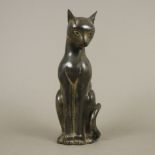 Sitzende Katze - Galvanoplastik, bronziert, naturalistische Form mit naiven Gesichtszügen, Alters-