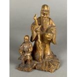 Shoulao mit Dienerknaben - China, Qing-Dynastie, 18./19.Jh., sehr feine Holzschnitzerei, stehend, i