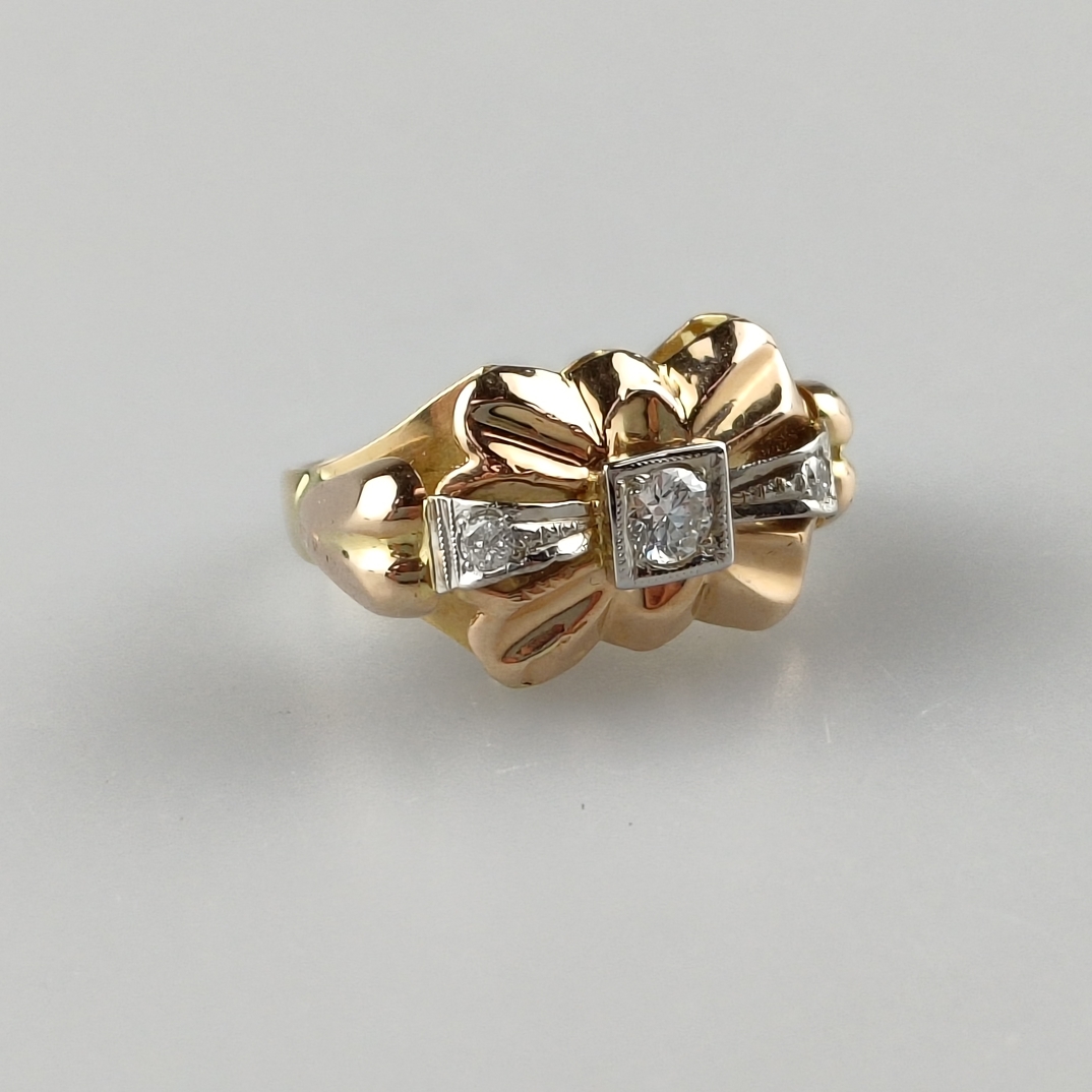 Großer Floralring - Rosé-/Gelbgold 750/000 (18K), Belgien, länglicher Ringkopf in Blütenform (ca. 2 - Image 3 of 7