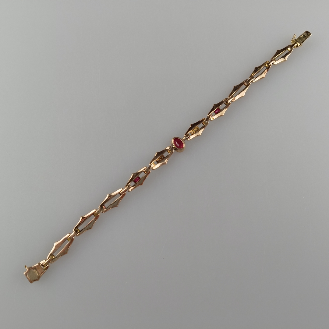 Gliederarmband - Roségold 585/000 (14K), mit 3 synthetischen Rubinen im Oval - und Rundschliff und - Image 6 of 6