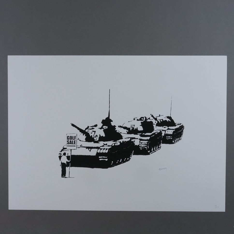 Banksy - "Golf Sale", Lithografie auf Bütten mit Blindstempel "P. O. W. Printmaking", unten rechts - Image 2 of 6