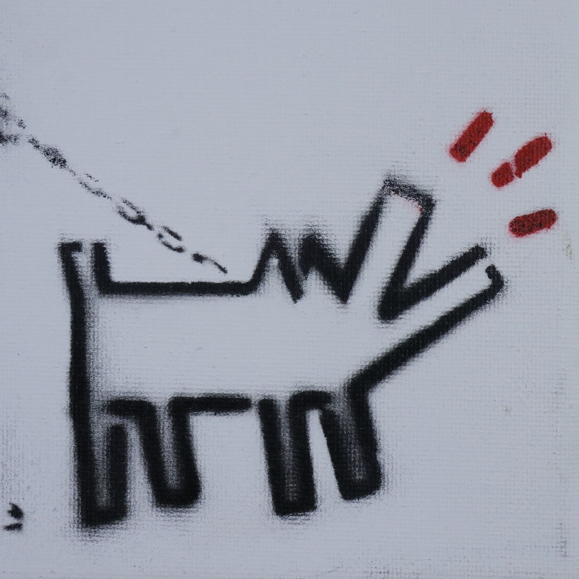 Banksy - "Dismal Canvas" mit Motiv "Haring Dog", 2015, Souvenir aus der Ausstellung "Dismaland" in  - Bild 3 aus 5