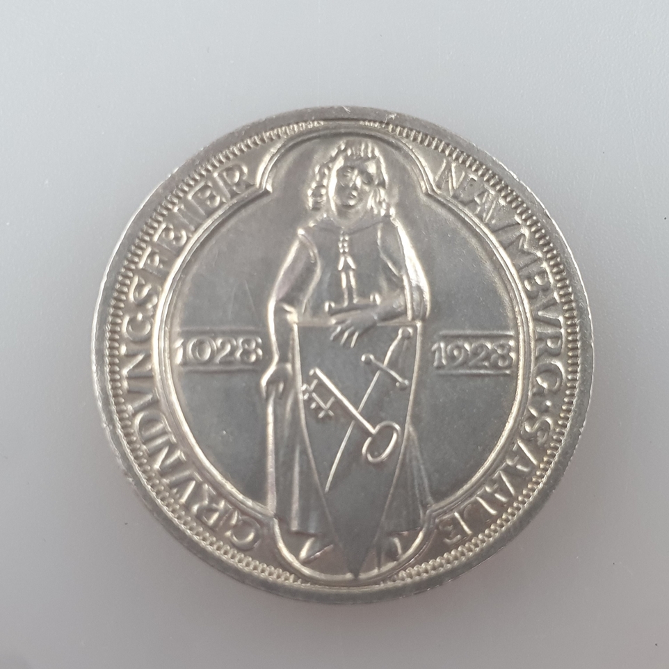 Silbermünze 3 Reichsmark 1928 - Weimarer Republik, 900 Jahre Naumburg, 500/000 Silber, Dm. 30 mm, B