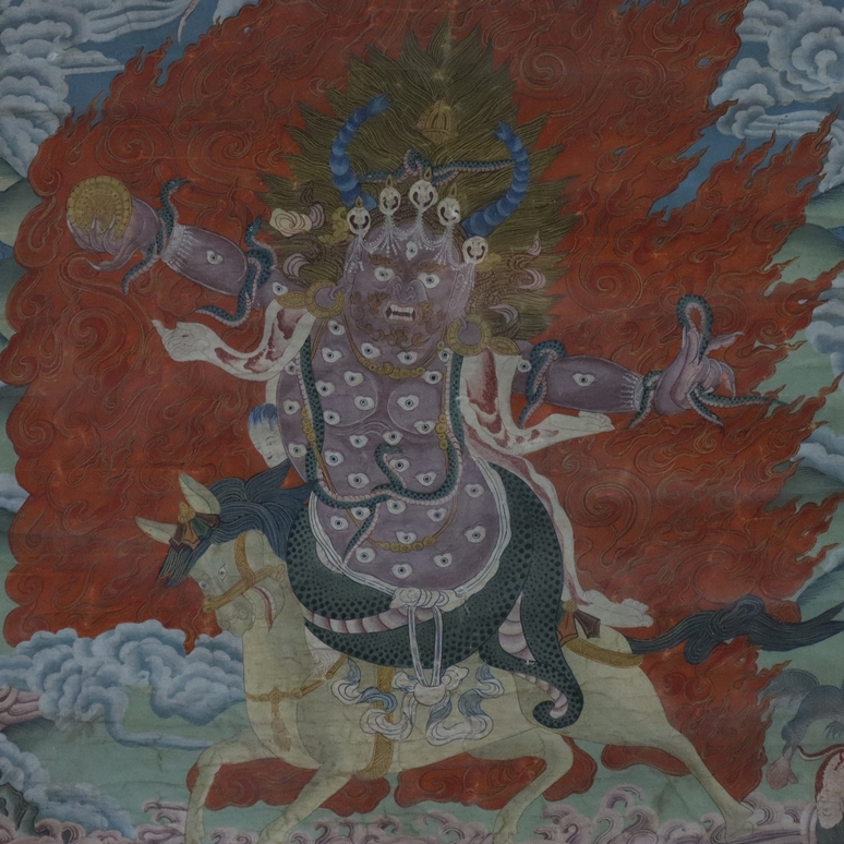 Thangka des Digpa Tsara Ru-chan srin (auch Dig-ra Ru chan-srin) - Tibet, nach 1900, Gouache und Gol - Image 3 of 10