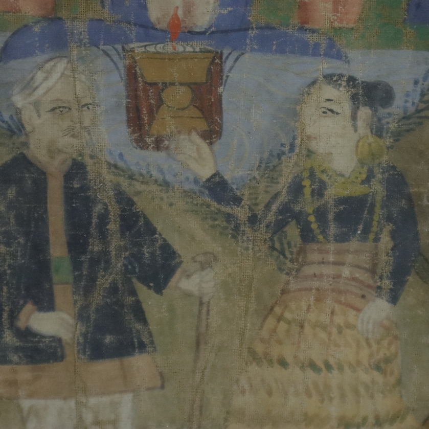 Thangka mit Buddha Shakyamuni - Tibet, 19.Jh., Gouache auf Leinwand, in der Mitte auf einem Lotosth - Image 10 of 12
