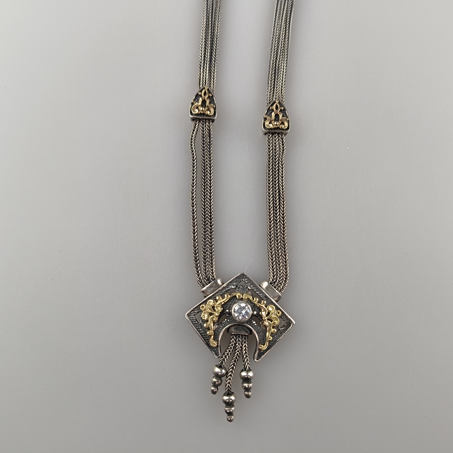 Schmuckgarnitur - 925er Silber und 585er Gelbgold, zweiteilig: 1x dreisträngiges Collier, L. 44 cm, - Image 7 of 8