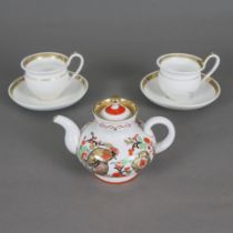 Russische Teekanne und zwei Empire-Tassen - Porzellan, 1x kleine Teekanne, Lomonosov, St. Petersbur