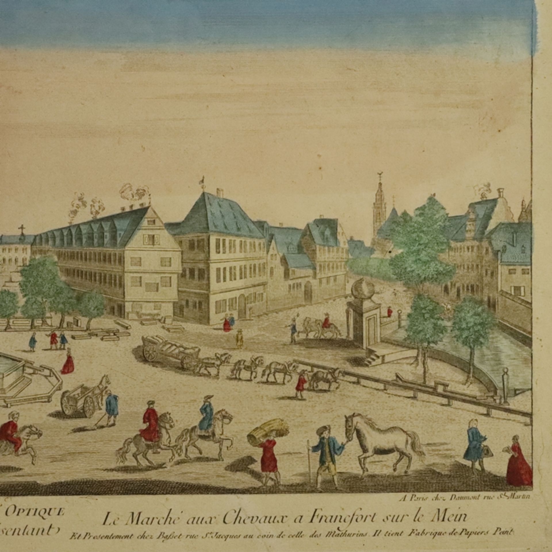 Zwei Guckkastenblätter - 1x Frankfurt am Main: Roßmarkt, kolorierter Kupferstich bei Daumont, Paris - Bild 5 aus 9