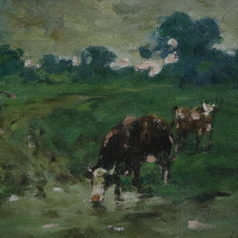 Bode, Adolf (1904 Offenbach - 1970 ebenda) - Expressive Sommerlandschaft mit Kühen an der Tränke, Ö - Image 4 of 7