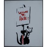 Banksy - "Dismal Canvas" mit Motiv "Welcome to Hell", 2015, Souvenir aus der Ausstellung "Dismaland