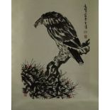 Chinesisches Rollbild - Adler, nach Sun Qifeng, Tusche und Farben auf Papier, in chinesischer Kalli