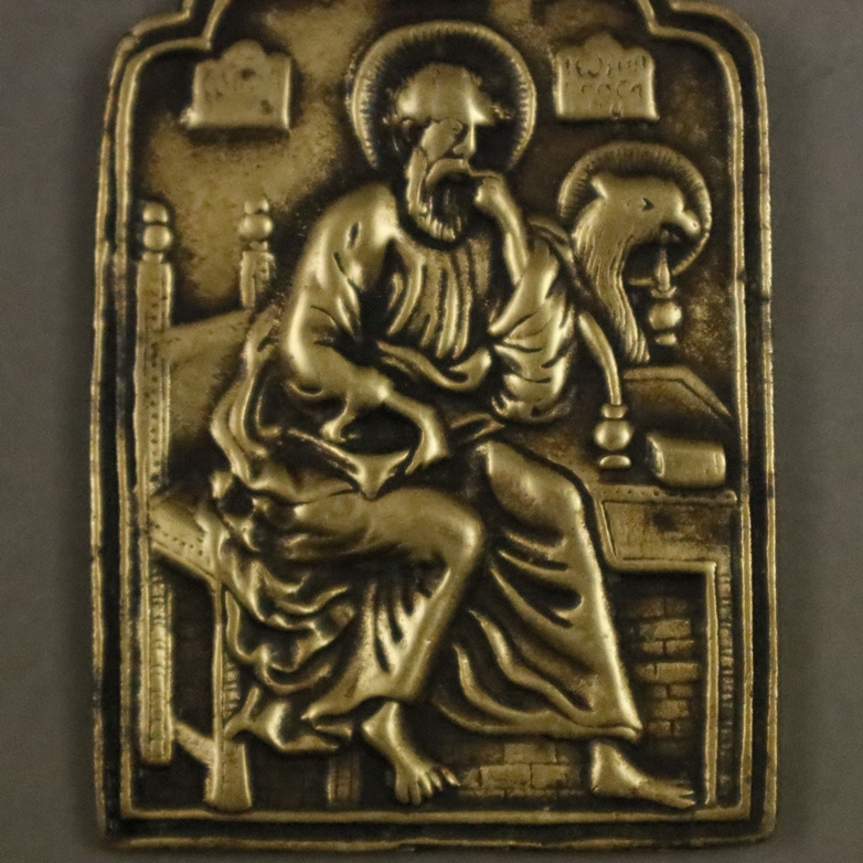 Anhängerikone - Evangelisten Johannes, Russland 18. Jh., Bronze, Reliefguss, bogenförmiger Abschlus - Image 3 of 4