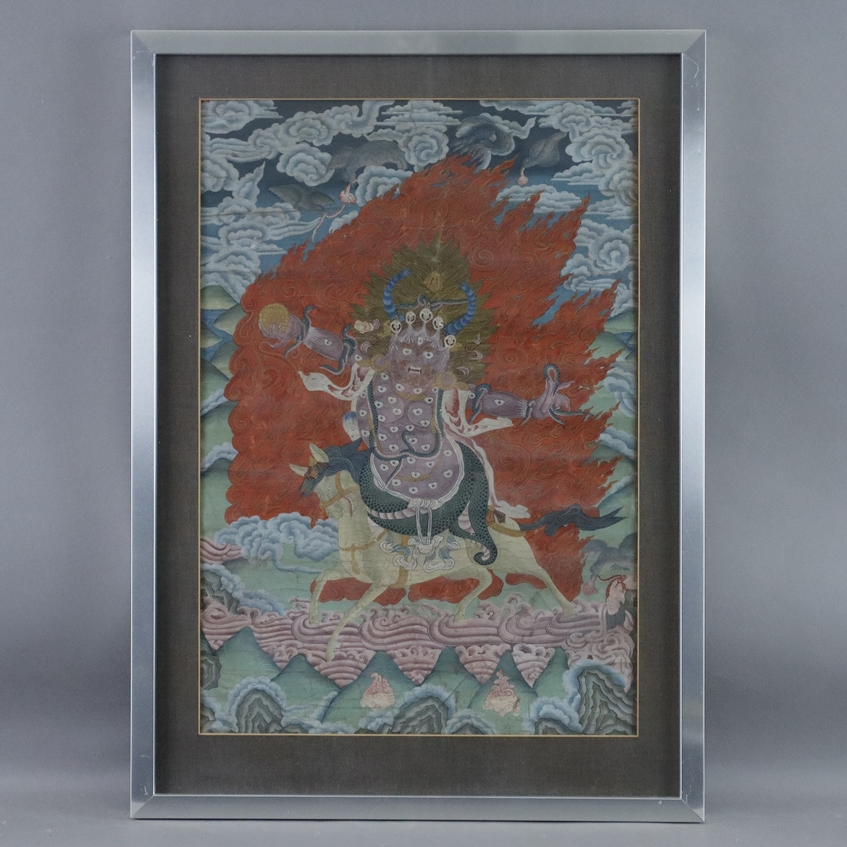 Thangka des Digpa Tsara Ru-chan srin (auch Dig-ra Ru chan-srin) - Tibet, nach 1900, Gouache und Gol - Image 2 of 10