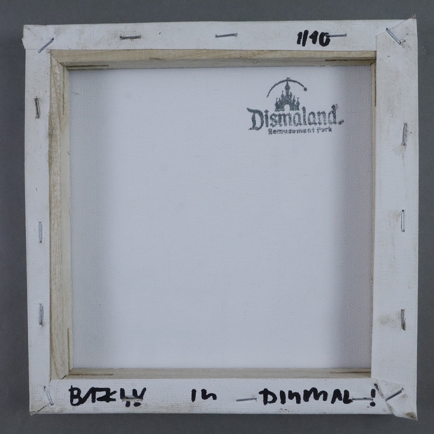 Banksy - "Dismal Canvas" mit Motiv "Haring Dog", 2015, Souvenir aus der Ausstellung "Dismaland" in - Image 4 of 5