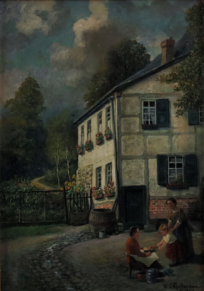 Capellmann, Hermann (1886-1967) - Familienidylle am Landhaus, Öl auf Leinwand, links unten signiert