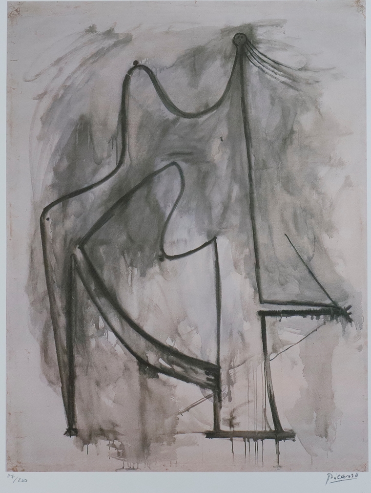 Picasso, Pablo (1881 Malaga -1973 Mougins, nach) - Abstrakte Frauenfigur, Farboffsetlithografie auf