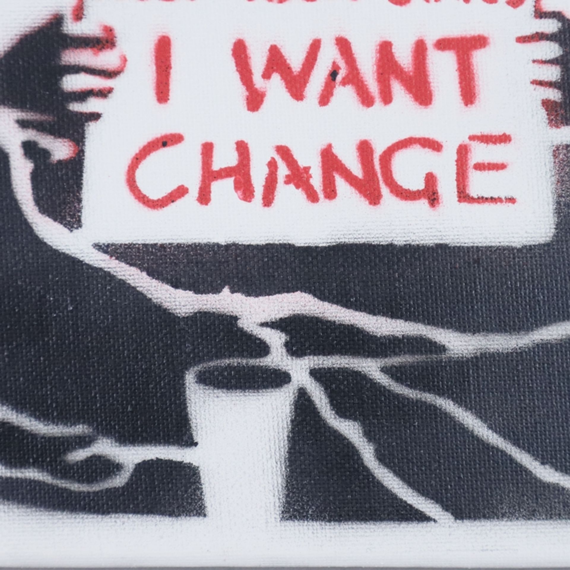 Banksy - "Dismal Canvas" mit Motiv "Keep Your Coins, I Want Change", 2015, Souvenir aus der Ausstel - Bild 3 aus 6