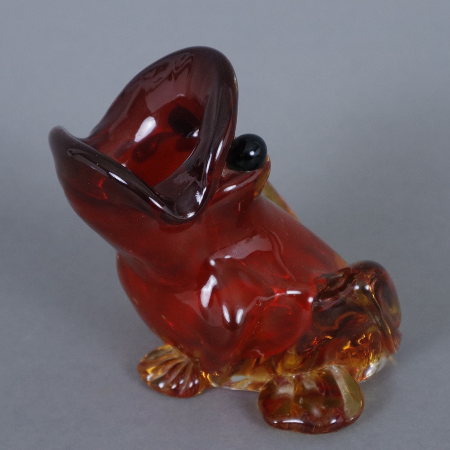 Figürliche Glasvase „Frosch“ - Vase in vollrunder Froschgestalt im Murano-Stil, rotes, gelbes und s