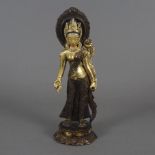 Stehende Tara mit Nimbus - Tibet 20.Jh., Kupferbronze, feuervergoldet, teilw. polychrome Kaltmalere