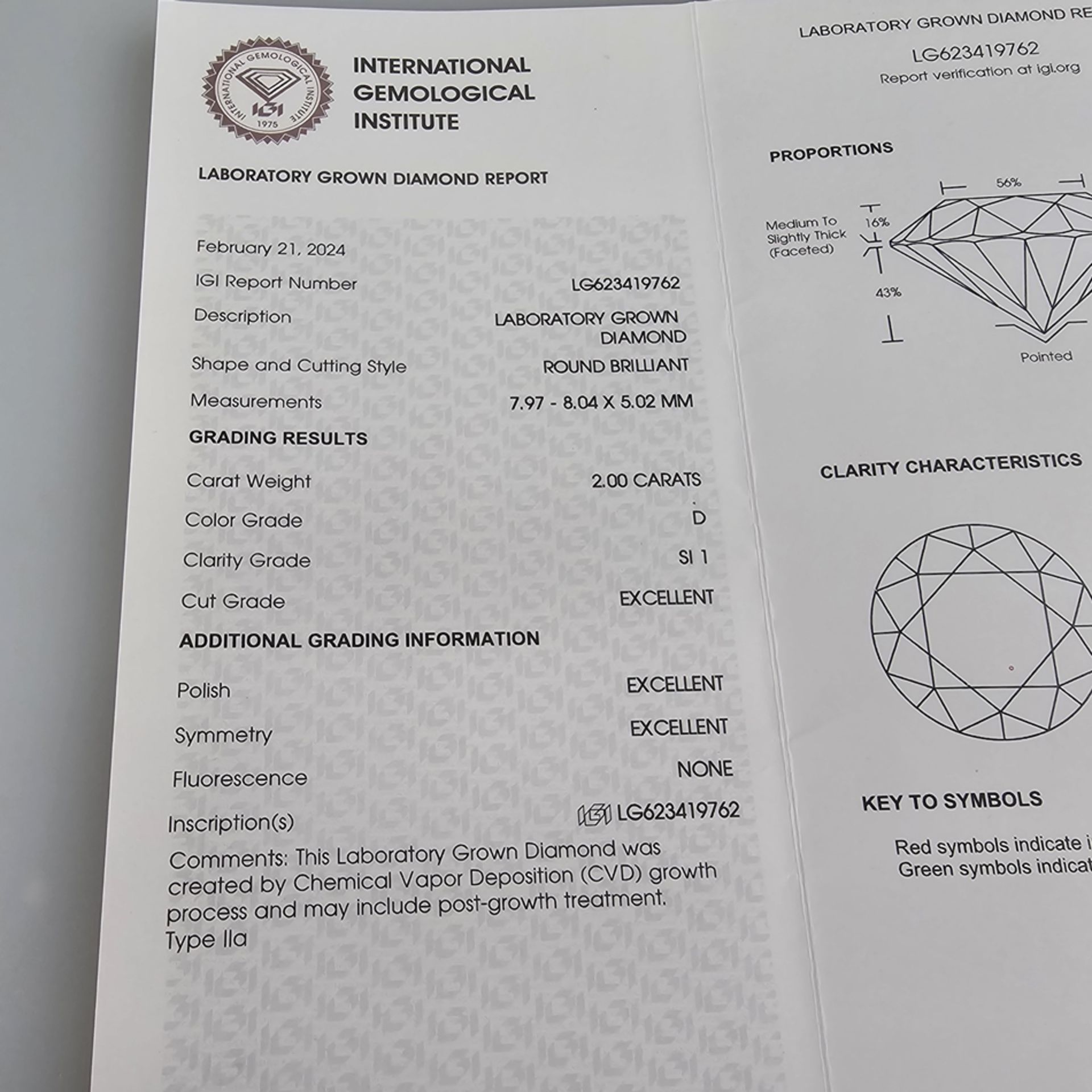 Loser Diamant von 2,00 ct. mit Lasersignatur - Labor-Brillant von exzellenter Qualität, Gewicht 2,0 - Bild 8 aus 8