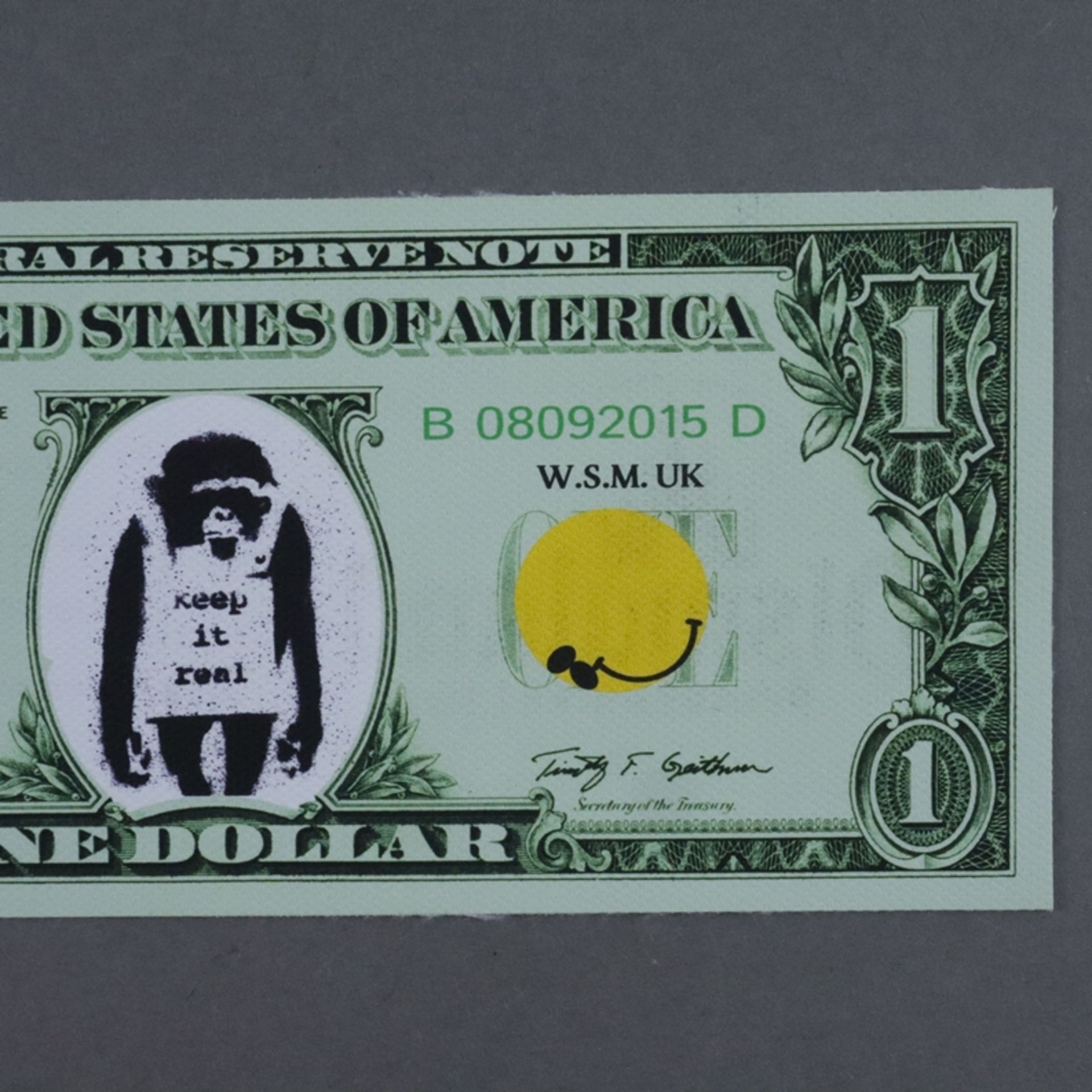 Banksy - "Dismal 1 Dollar Canvas" mit "Keep it real"-Motiv, 2015, Souvenir aus der Ausstellung "Dis - Bild 2 aus 6