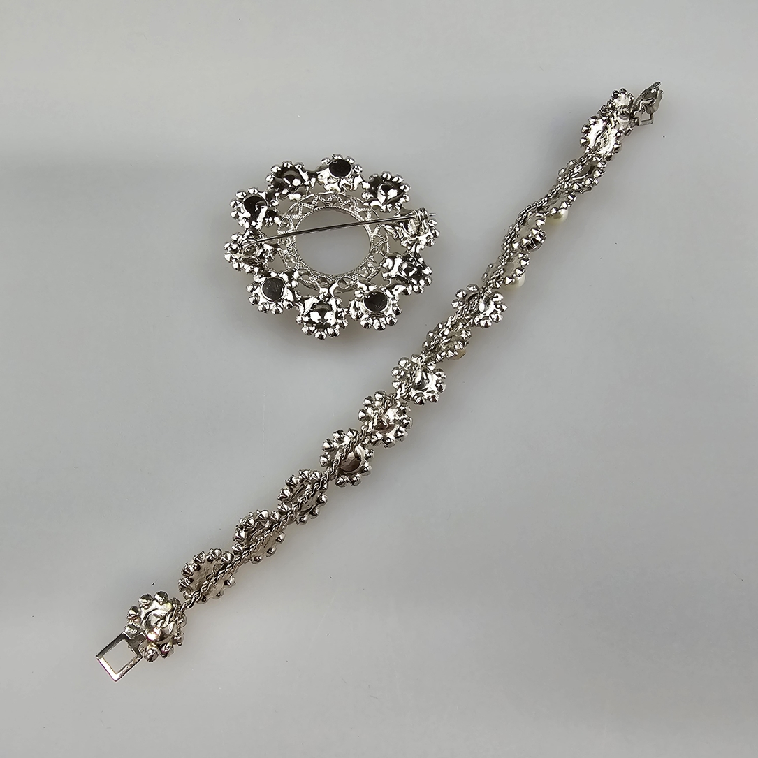 Vintage-Armband & -Brosche in Diamantoptik - EISENBERG / USA, Metall silberfarben, rhodiniert, Zier - Image 5 of 5