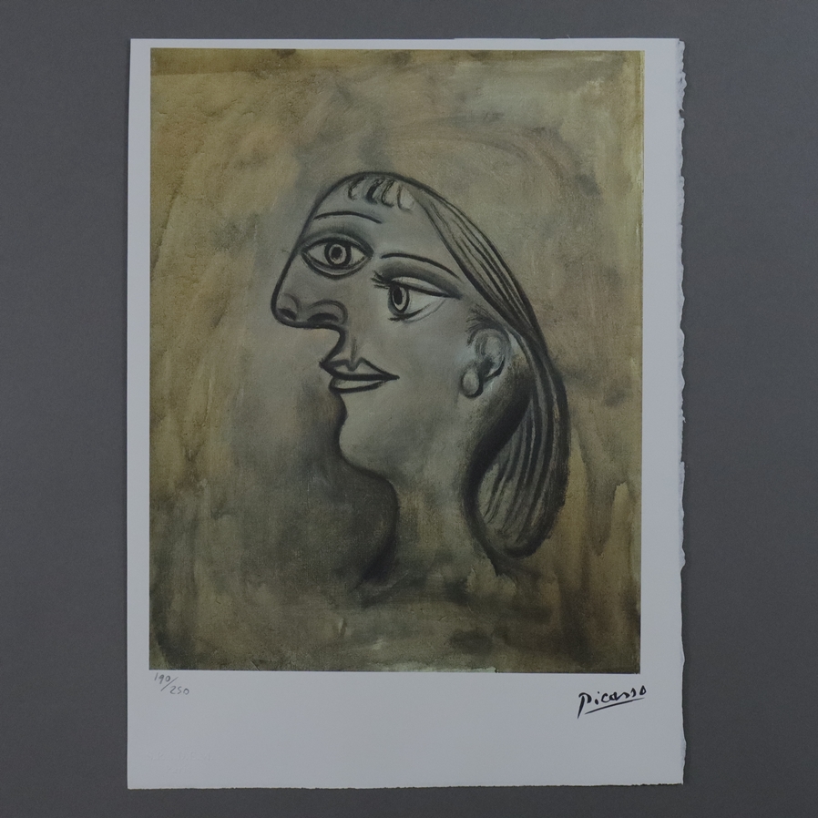 Picasso, Pablo (1881 Malaga -1973 Mougins, nach) - Kubistisches Frauenportrait, Farboffsetlithograf - Image 2 of 6