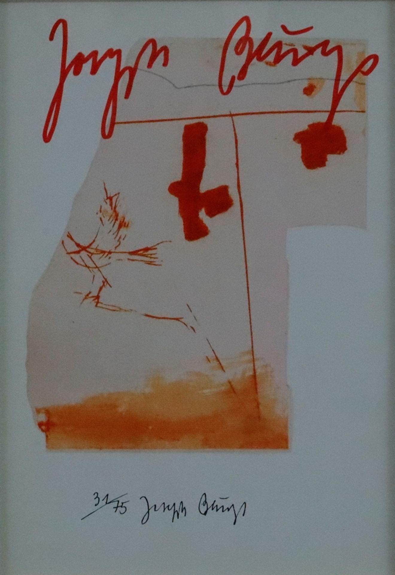 Beuys, Joseph (1921 Krefeld - 1986 Düsseldorf) - "Vogel", handsignierte Kunstpostkarte nach Origina