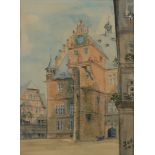 Bock (20. Jh.) - Blick auf das Marburger Rathaus, 1931, Aquarell, unten rechts signiert und datiert