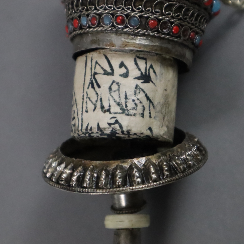 Gebetsmühle / Mani-Handrad - Tibet, Silberlegierung üppig verziert und mit Filigrandraht ornamentie - Image 8 of 8
