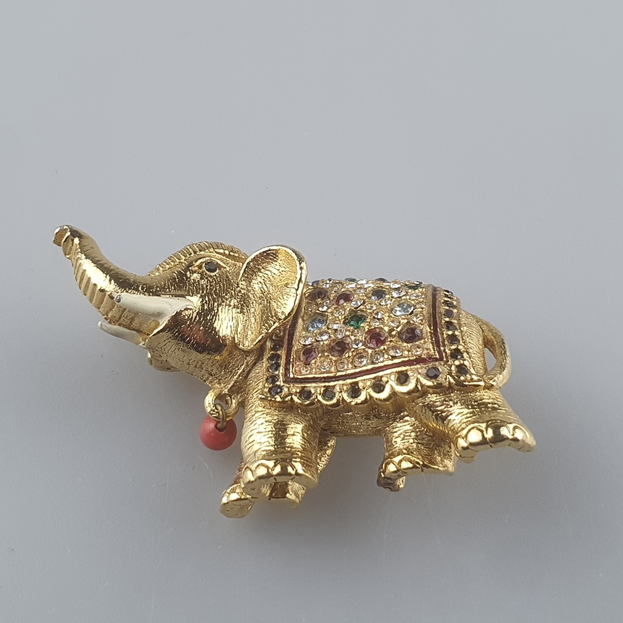 Vintage-Brosche - Metall vergoldet, Elefant mit erhobenem Rüssel, Augen und Stoßzähne emailliert, S - Image 2 of 4