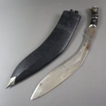 Großes Löwenkopfkhukuri (Kukri) - Indien, Gurkha-Haumesser, einschneidige stark gekrümmte Klinge (L